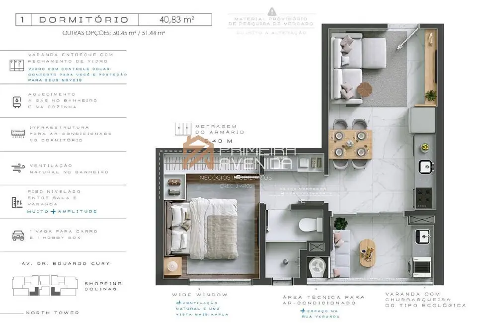 Foto 2 de Apartamento com 1 quarto à venda, 50m2 em Sao Jose Dos Campos - SP