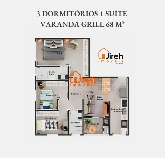 Foto 2 de Apartamento com 3 quartos à venda, 69m2 em Vila Nossa Senhora das Vitórias, Maua - SP