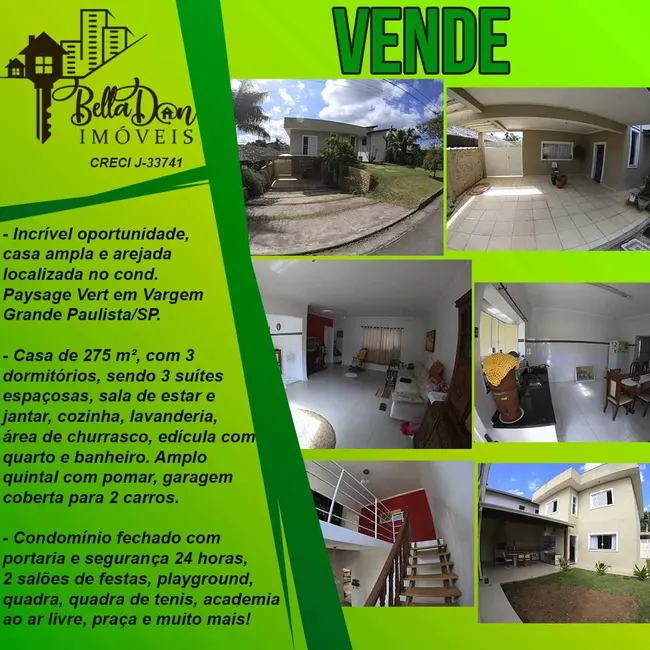 Foto 1 de Casa de Condomínio com 3 quartos à venda, 275m2 em Vargem Grande Paulista, SP