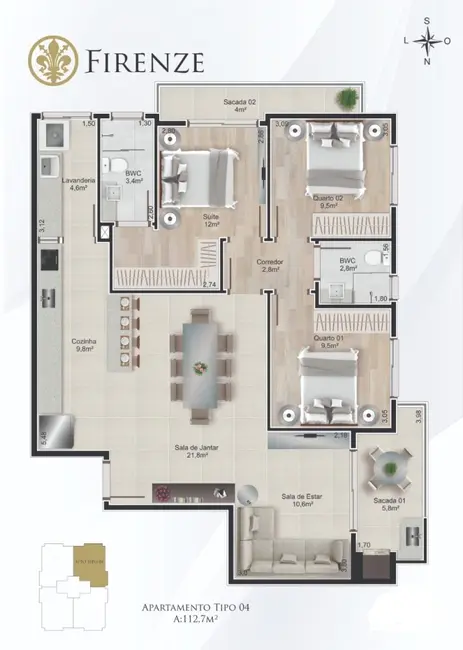 Foto 6 de Apartamento com 3 quartos à venda, 112m2 em Costa e Silva, Joinville - SC