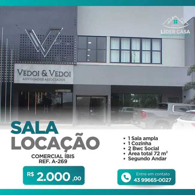 Foto 1 de Sala Comercial para alugar, 65m2 em Centro, Arapongas - PR