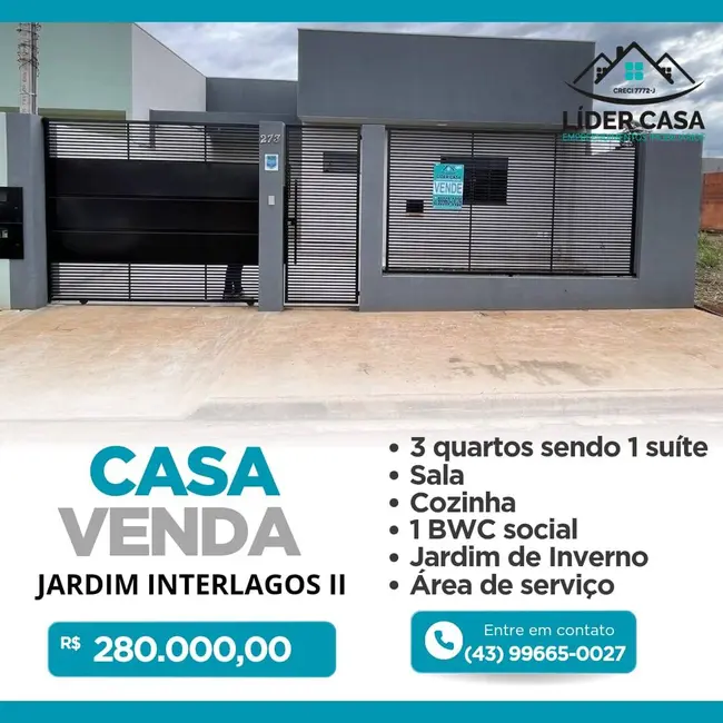 Foto 1 de Casa com 3 quartos à venda, 81m2 em Jardim Interlagos II, Arapongas - PR