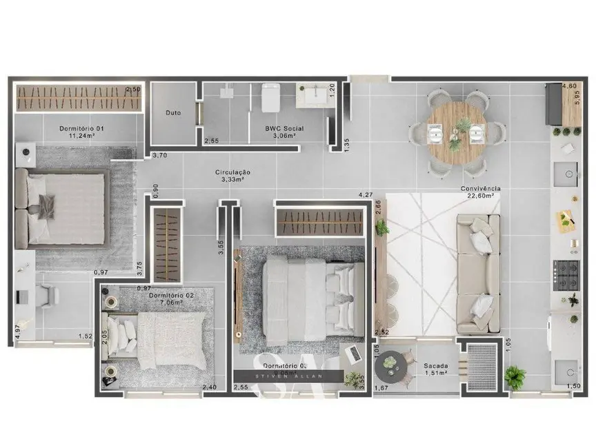 Apartamento com 2 quartos à venda, 63m2 em Nossa Senhora da Salete, Criciuma - SC - imagem 5 Foto 5 de Apartamento com 2 quartos à venda, 63m2 em Nossa Senhora da Salete, Criciuma - SC