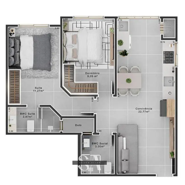 Apartamento com 2 quartos à venda, 63m2 em Nossa Senhora da Salete, Criciuma - SC - imagem 6 Foto 6 de Apartamento com 2 quartos à venda, 63m2 em Nossa Senhora da Salete, Criciuma - SC