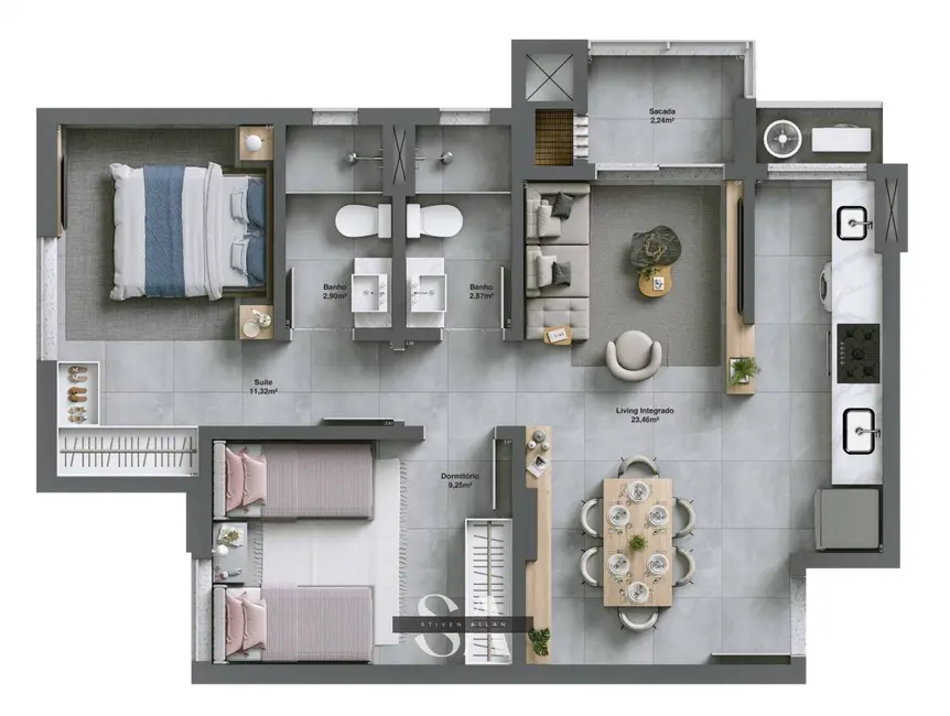 Foto 8 de Apartamento com 2 quartos à venda, 63m2 em Comerciário, Criciuma - SC