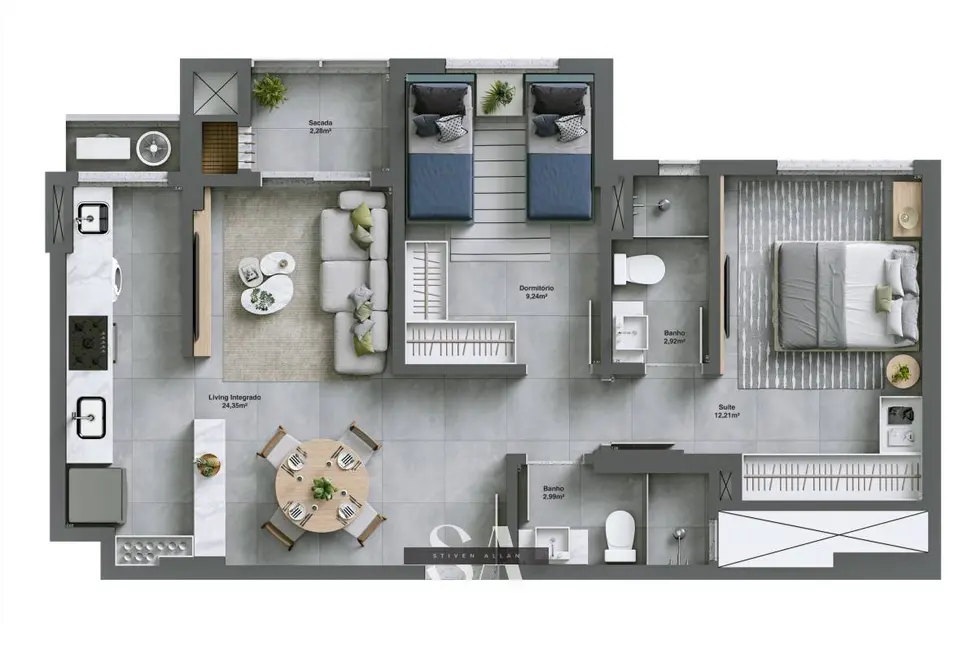 Foto 7 de Apartamento com 2 quartos à venda, 63m2 em Comerciário, Criciuma - SC