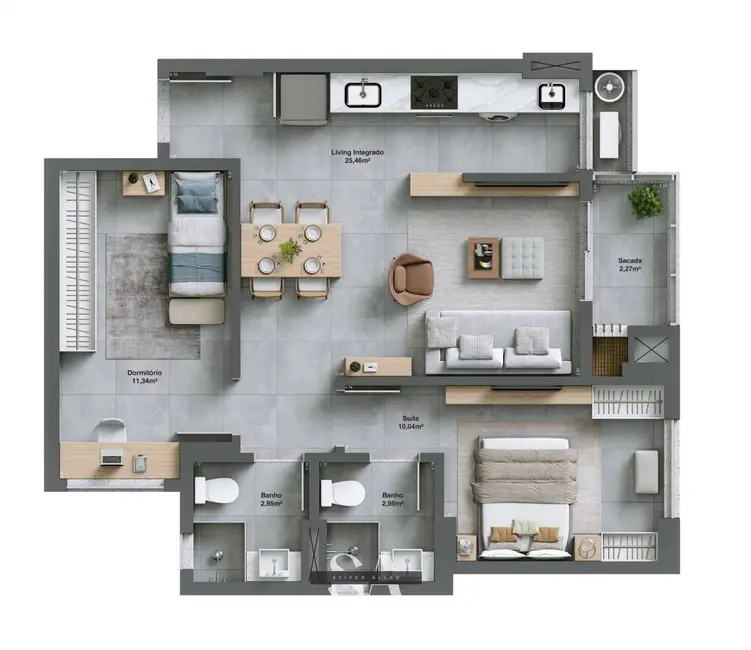 Foto 5 de Apartamento com 2 quartos à venda, 63m2 em Comerciário, Criciuma - SC