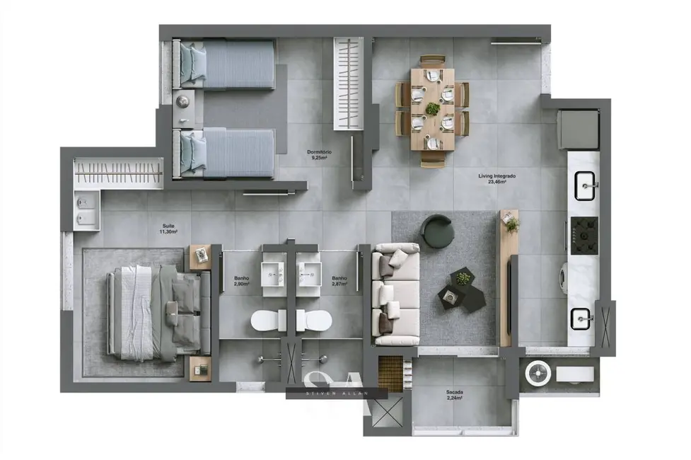 Foto 9 de Apartamento com 2 quartos à venda, 63m2 em Comerciário, Criciuma - SC