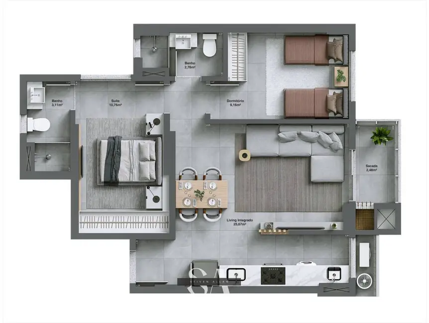 Foto 6 de Apartamento com 2 quartos à venda, 63m2 em Comerciário, Criciuma - SC