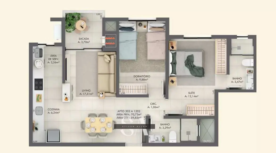 Foto 2 de Apartamento com 2 quartos à venda, 119m2 em Michel, Criciuma - SC