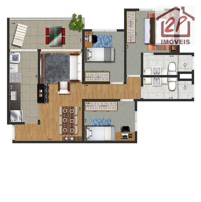 Foto 2 de Apartamento com 3 quartos à venda, 72m2 em Sao Jose Dos Campos - SP